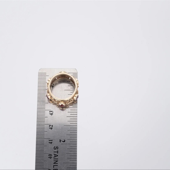 1900’s 14K Gold Red Stone Etruscan Style Ring Band Cigar Scrolled Carved Details - Picture 5 of 7